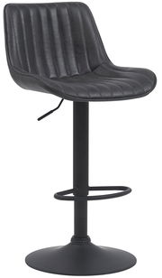 Schwarzer Barhocker mit gepolsterter Sitzfläche und Rückenlehne, seitliche Perspektive