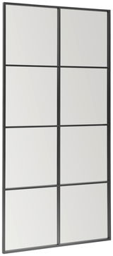 Großer rechteckiger Spiegel mit schwarzem Rahmen und Gitterdesign, seitliche Perspektive