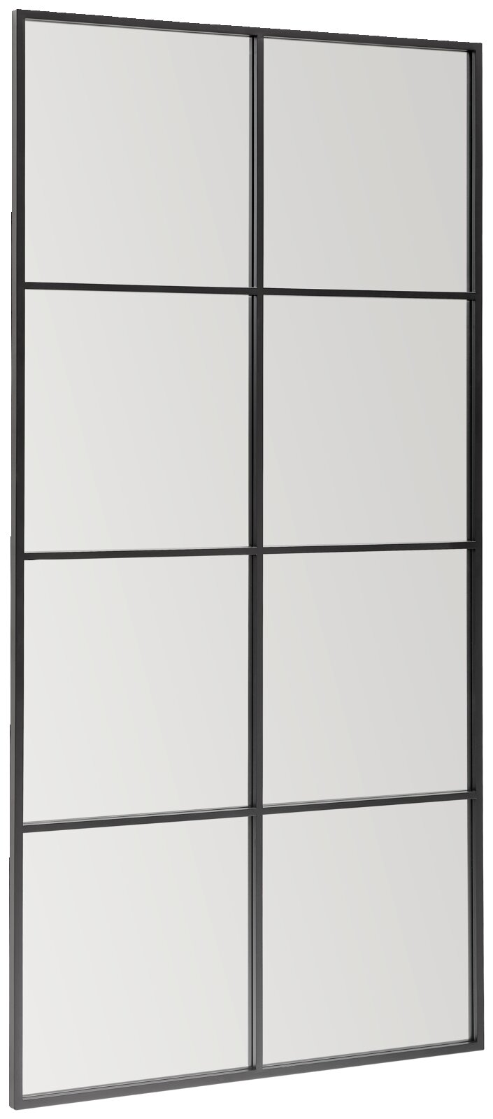 Landscape Spiegel ca. 90x180 cm NOAH Großer rechteckiger Spiegel mit schwarzem Rahmen und Gitterdesign, seitliche Perspektive