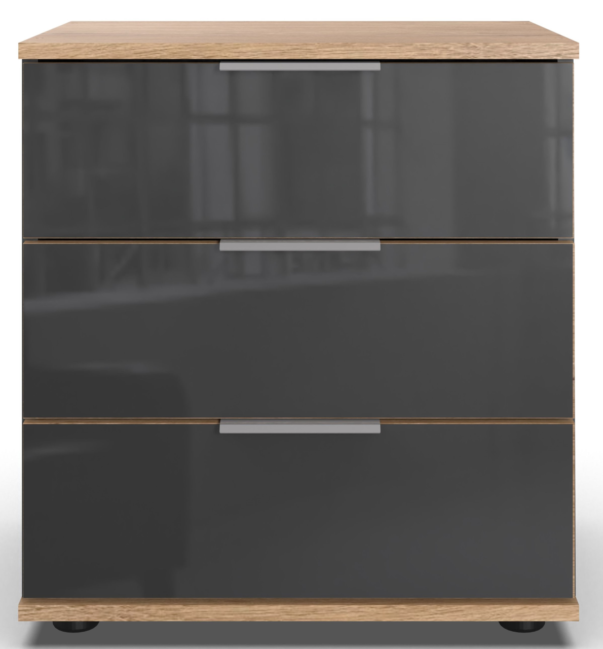 Z2 Nachtkommode SAIGON Moderne Nachtkommode mit drei Schubladen in dunklem Grau und Holzoptik, Frontalansicht