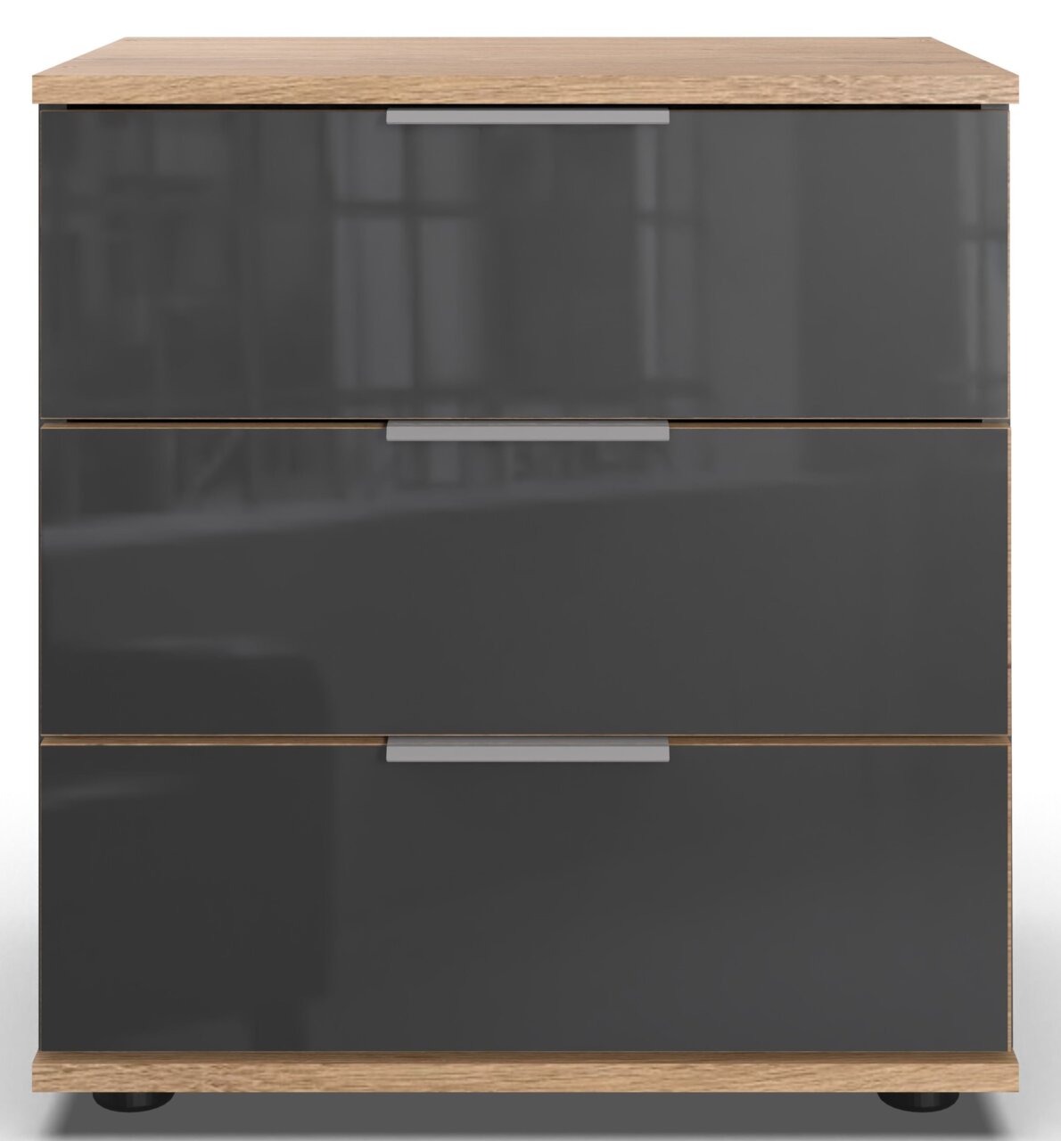 Z2 Nachtkommode SAIGON Moderne Nachtkommode mit drei Schubladen in dunklem Grau und Holzoptik, Frontalansicht