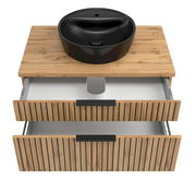 Waschtisch-Set 80 cm mit schwarzem Aufsatzwaschbecken und Holzoptik, Ansicht von oben