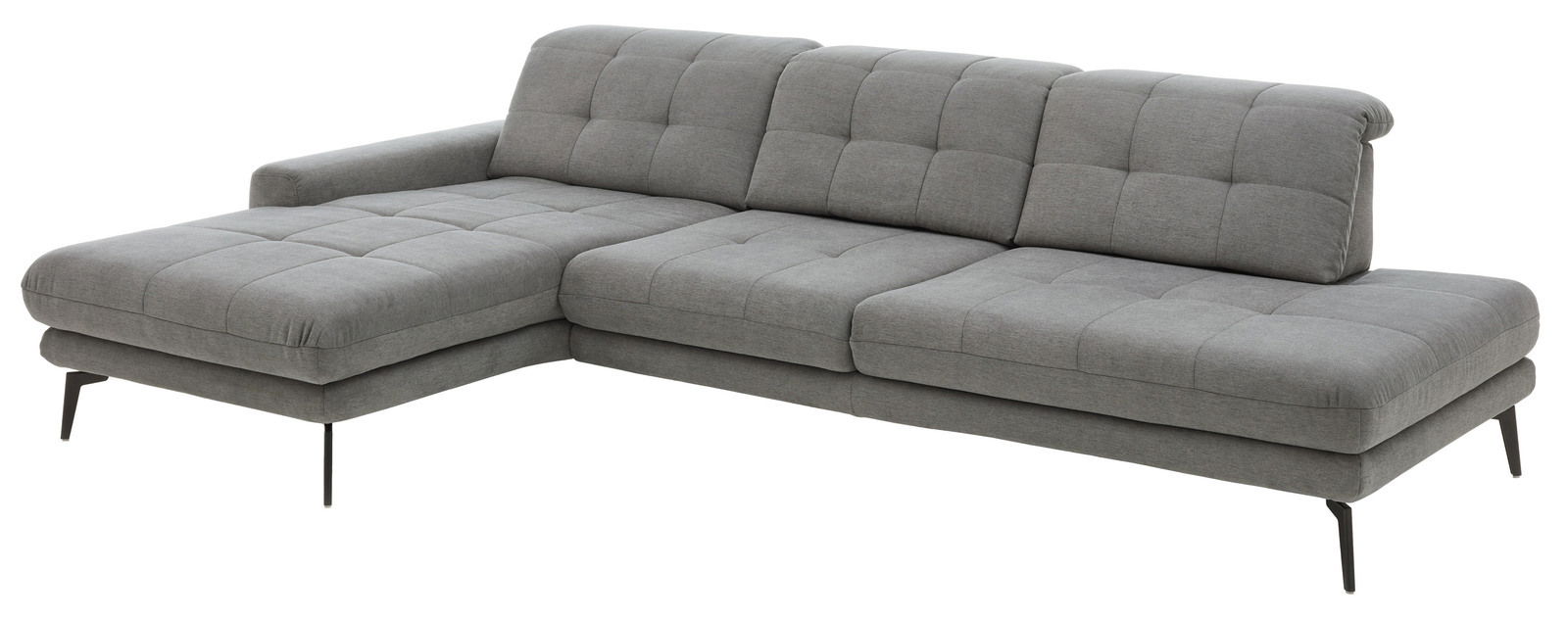 Beldomo Style Longchairkombination KÖLN Graue Longchairkombination mit linker Armlehne, moderne Optik, seitliche Perspektive