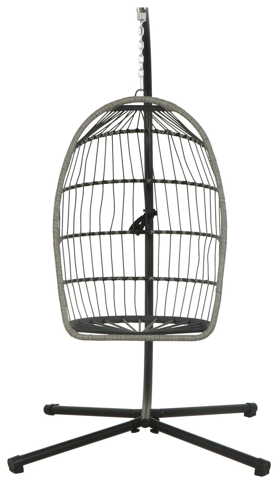 Hängesessel aus Metall mit Kettenaufhängung, seitliche Perspektive