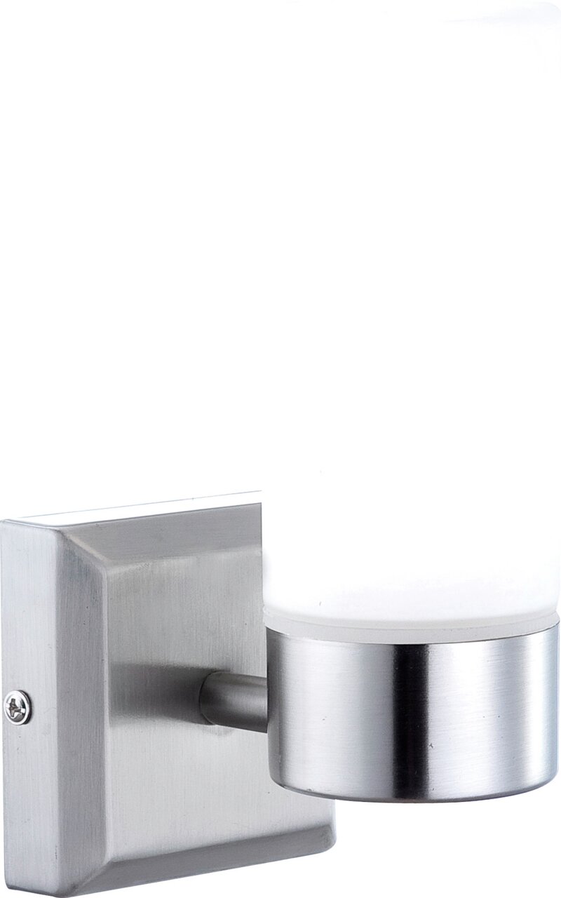 Moderne Bad-Wandleuchte SPACE aus gebürstetem Metall und Glas, seitliche Perspektive