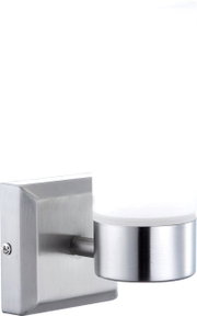Moderne badkamerwandlamp SPACE van geborsteld metaal en glas, zijaanzicht