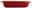 Rote Auflaufform mit Deckel aus Holz, seitliche Perspektive