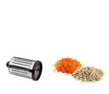 Trommelreibe Rapid aus seitlicher Perspektive mit geriebenen Karotten und Nüssen