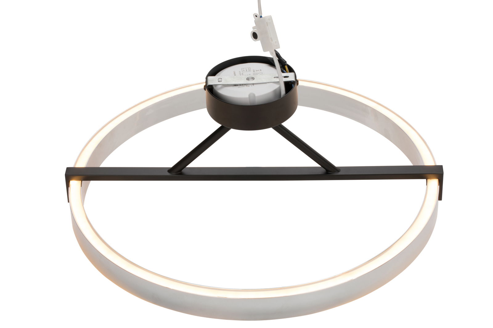 Moderne LED-Deckenleuchte in Ringform, seitliche Perspektive