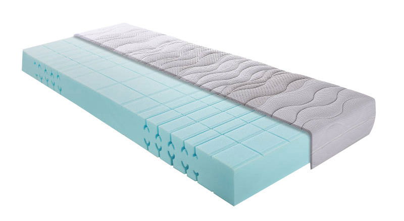 Z2 Kaltschaummatratze H2 LLQ+ Kaltschaummatratze H2 90 x 200 cm, seitliche Perspektive mit sichtbarem Schaumstoffkern und abnehmbarem Bezug.