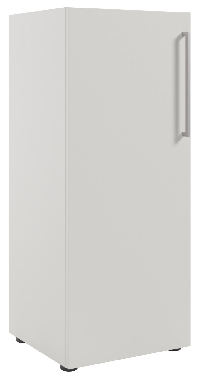 Weißer Aktenschrank mit Linksanschlag, seitliche Perspektive