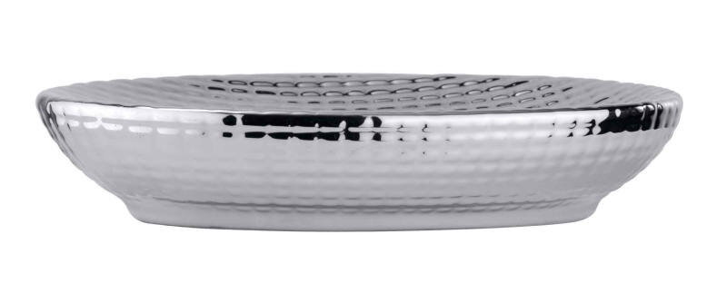 Silberne, strukturierte Keramik Seifenablage Dakar, seitliche Perspektive