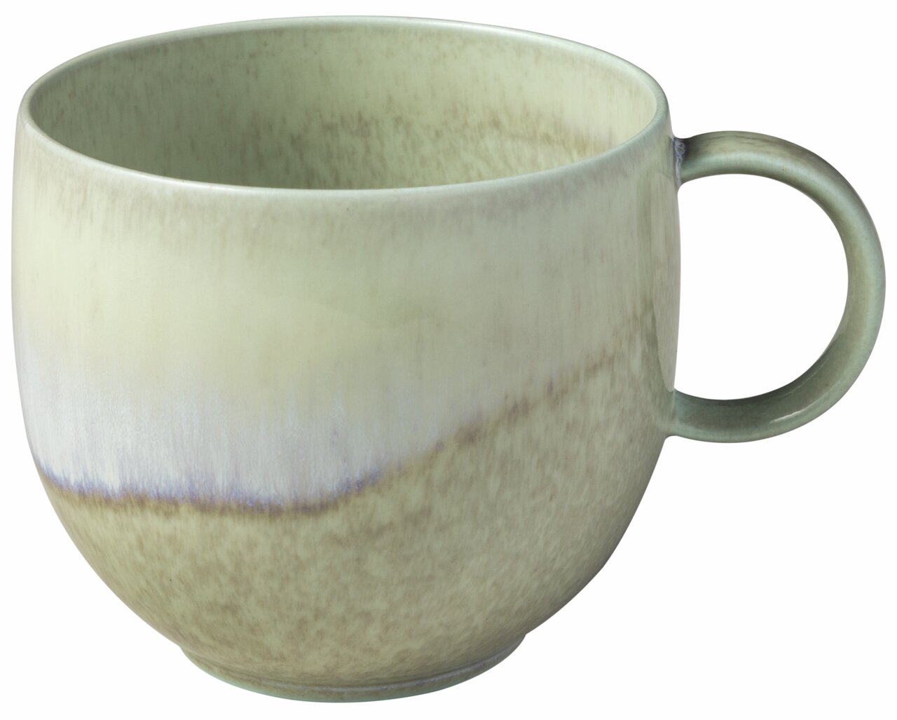 Like by Villeroy & Boch Kaffeebecher PERLEMOR ALGA Keramikbecher mit Henkel in sanften Grüntönen, seitliche Perspektive