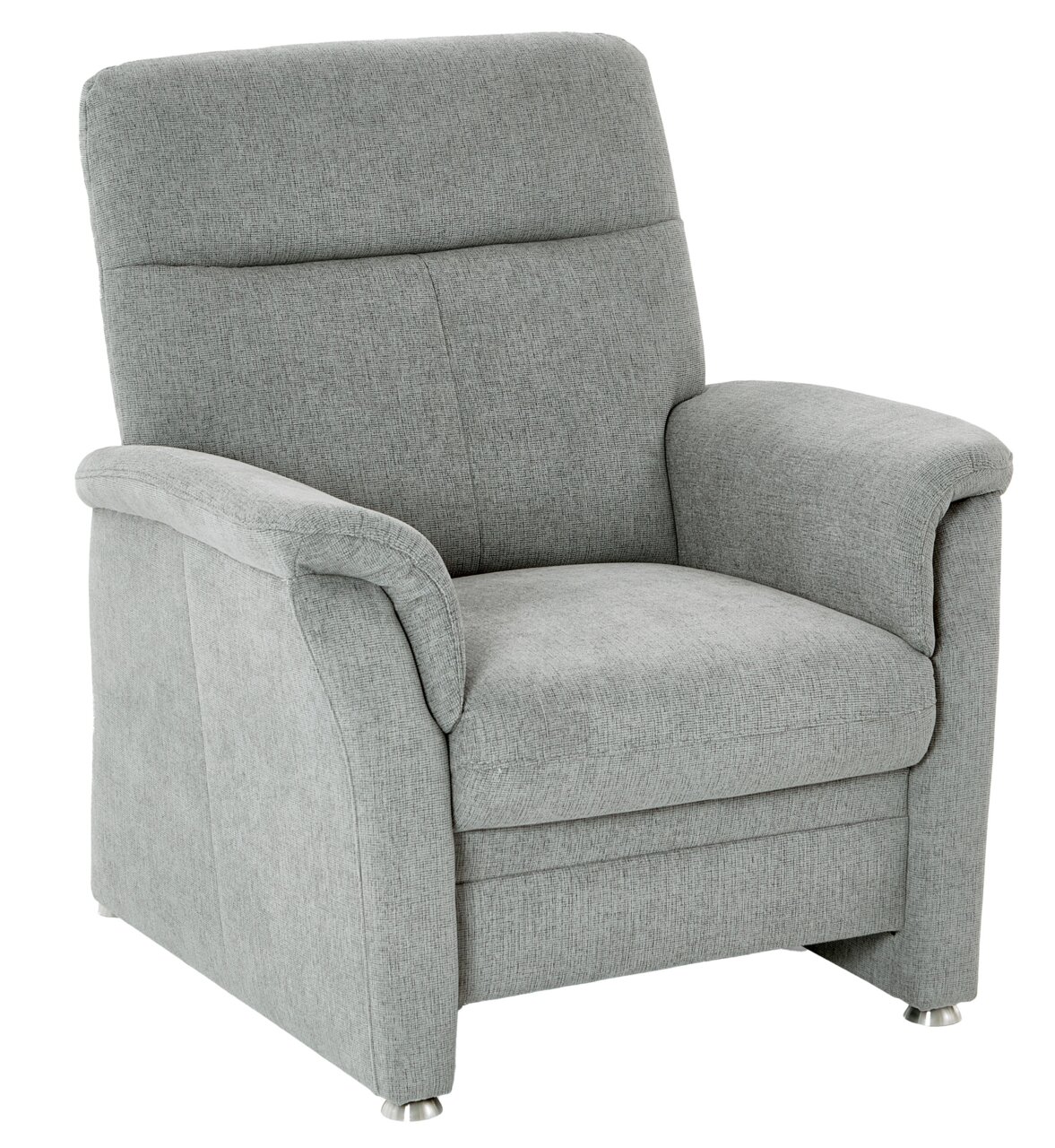 Grijze fauteuil met stoffen bekleding, vooraanzicht