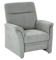 Grijze fauteuil met stoffen bekleding, vooraanzicht