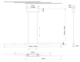 Technische Zeichnung einer Hängeleuchte mit verstellbarer Länge von 950mm bis 1500mm und einer Höhe von 800mm bis 1500mm, seitliche und frontale Ansicht.