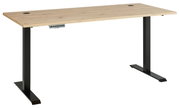 Moderner E-Schreibtisch Voleo DETROIT mit Holzoberfläche und schwarzen Metallbeinen, seitliche Perspektive