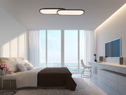 Modernes LED-Paneel in einem stilvollen Schlafzimmer, Deckenansicht