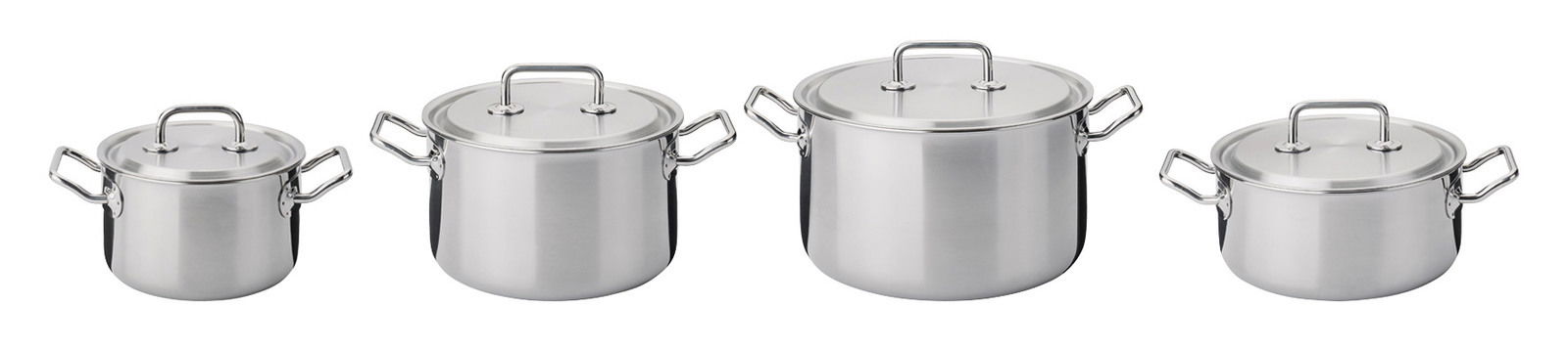 Vier-teiliges Topfset Brigade Premium aus Edelstahl, seitliche Perspektive