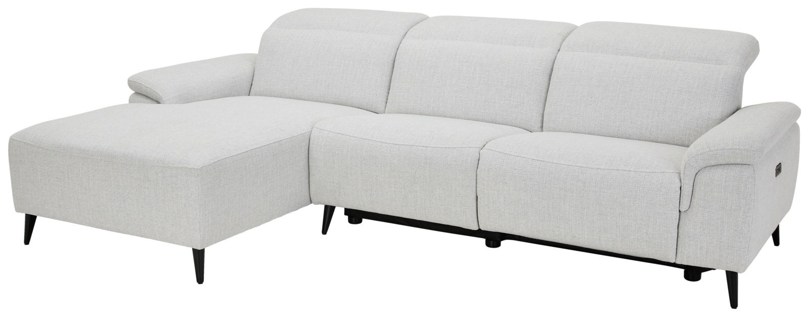 Helle Longchairkombination mit drei Sitzen und einer linken Armlehne, seitliche Perspektive