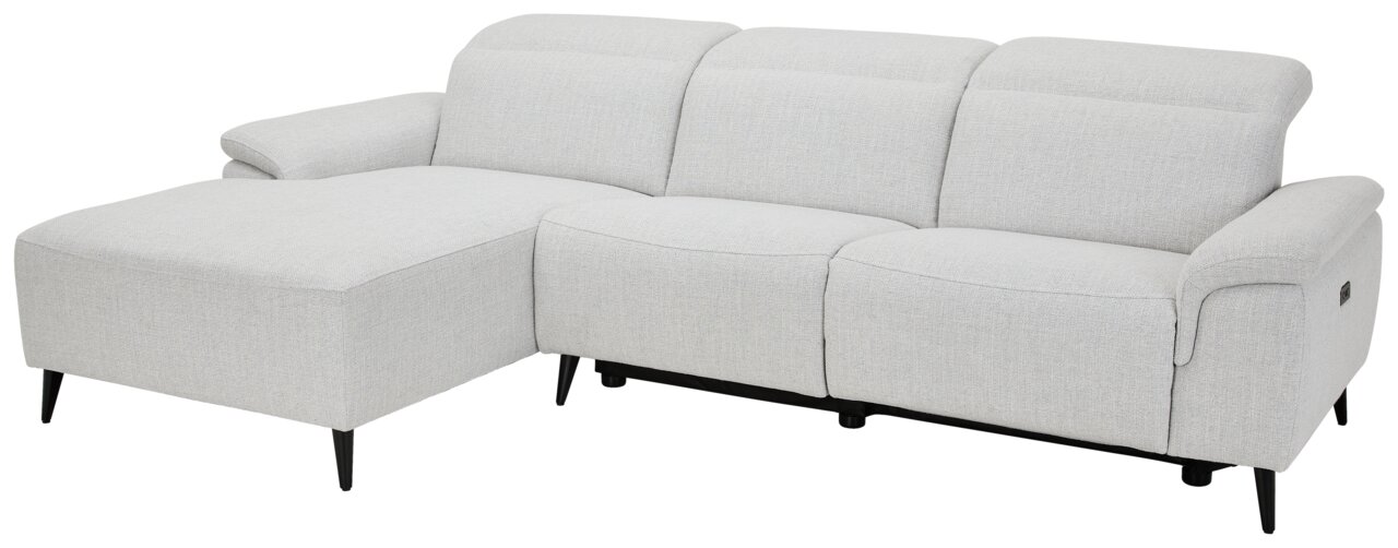 Helle Longchairkombination mit drei Sitzen und einer linken Armlehne, seitliche Perspektive