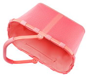 Rote Einkaufstasche aus Netzmaterial mit stabilem Griff, von oben betrachtet.