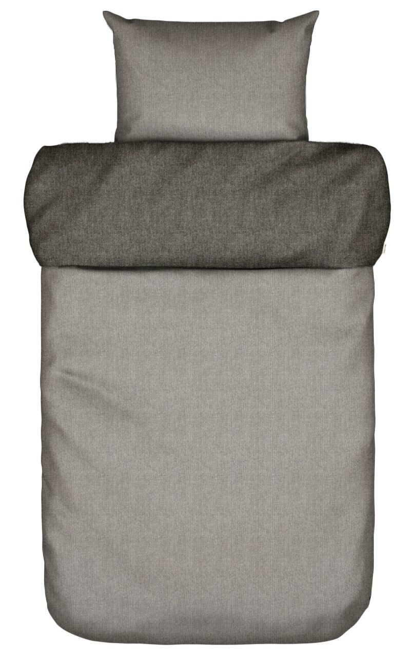 Bettwäsche-Set 155x220cm in Grau mit feinem Streifenmuster, Draufsicht