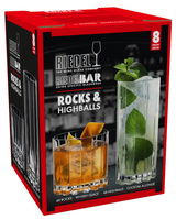 Verpackung des Riedel Bar Drinksets mit Rocks und Highball Gläsern, Vorderansicht