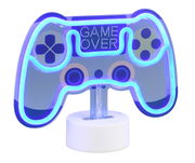 Tischleuchte in Form eines Game-Controllers mit blauem LED-Licht und der Aufschrift 'Game Over', frontal abgebildet.