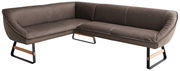 Eckbank Koinor SOFTY in braunem Leder, moderne L-Form mit Metall- und Holzelementen, seitliche Perspektive