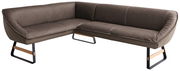 Eckbank Koinor SOFTY in braunem Leder, moderne L-Form mit Metall- und Holzelementen, seitliche Perspektive