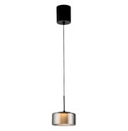 Moderne Pendelleuchte RIKA von Paul Neuhaus in seitlicher Perspektive, mit schwarzem Kabel und zylindrischem Lampenschirm.