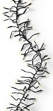 LED Clusterbeleuchtung mit schwarzem Kabel und warmweißen Lichtern, aus der Vogelperspektive fotografiert