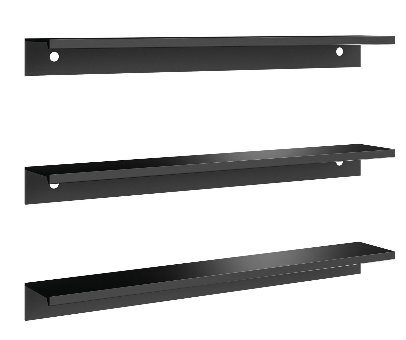 Dreiteiliges schwarzes Griff-Set aus Metall, seitliche Perspektive