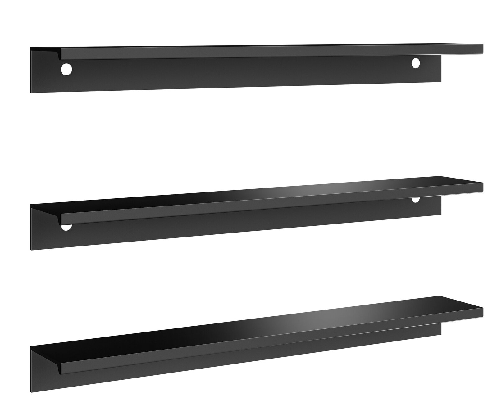 Voleo 3er Griff-Set MALIN Dreiteiliges schwarzes Griff-Set aus Metall, seitliche Perspektive