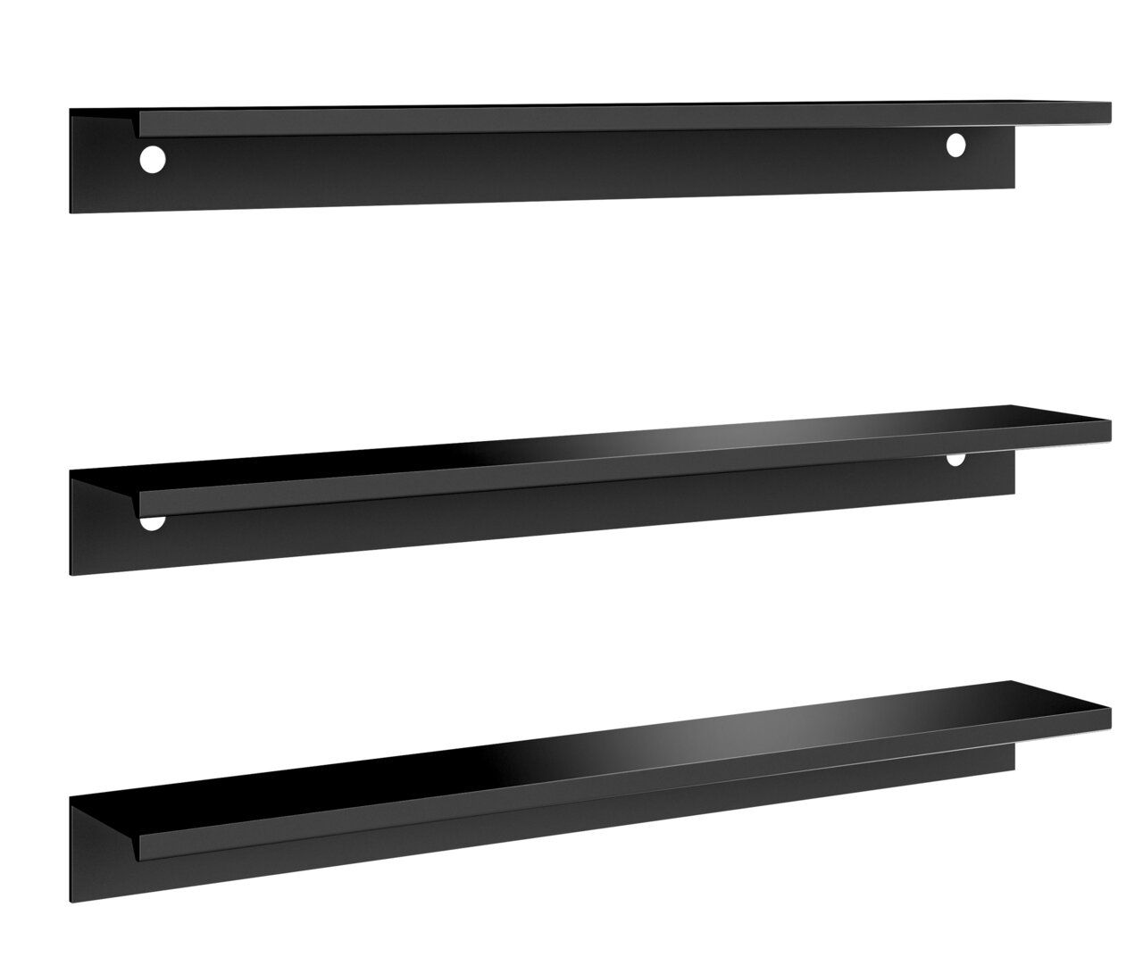 Dreiteiliges schwarzes Griff-Set aus Metall, seitliche Perspektive