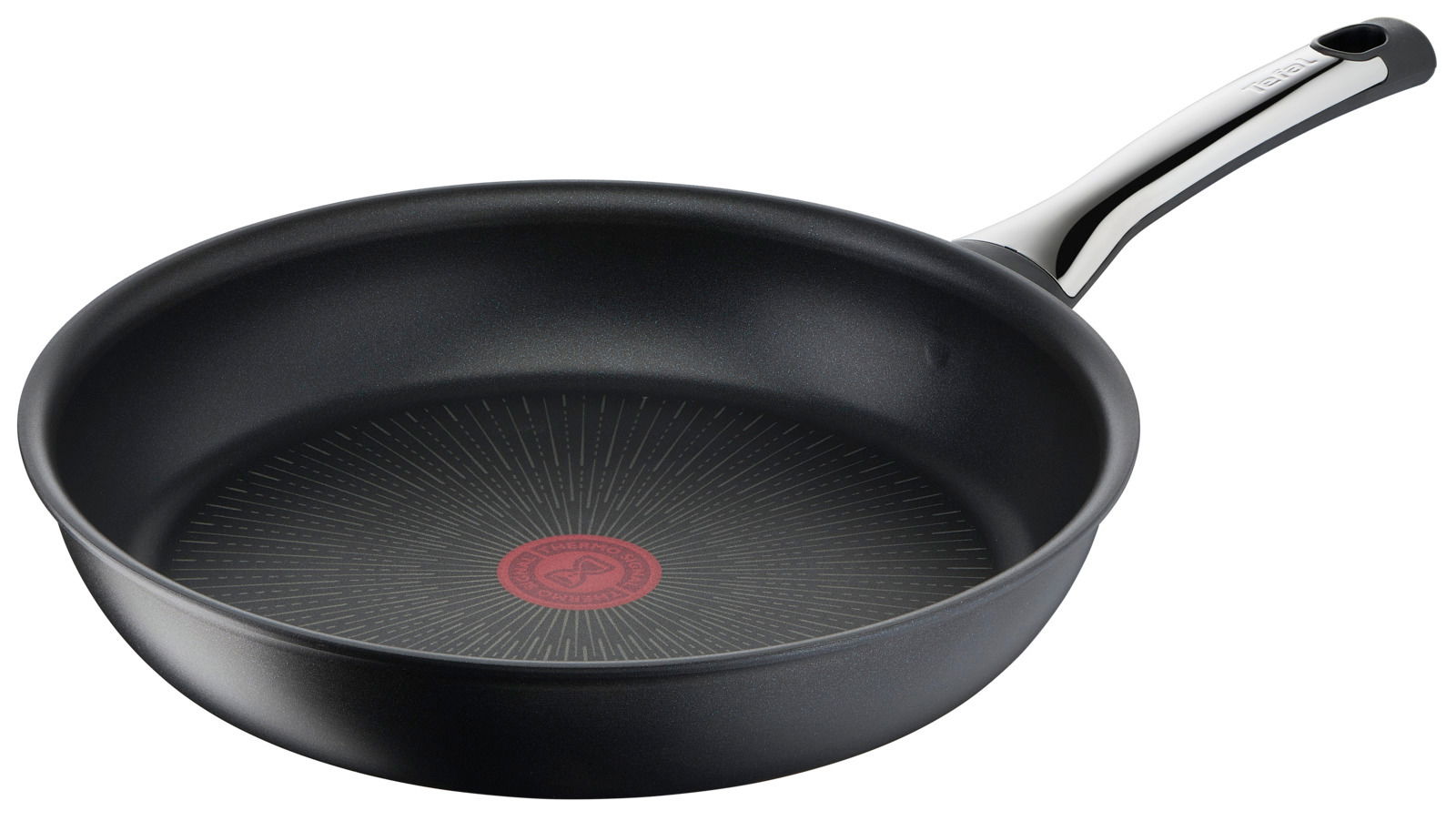 Bratpfanne Excellence 32cm aus der Vogelperspektive mit schwarzer Antihaftbeschichtung und ergonomischem Griff.