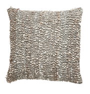 Quadratisches Kissen mit grober, strukturierter Weboberfläche in Beige- und Brauntönen, Frontalansicht