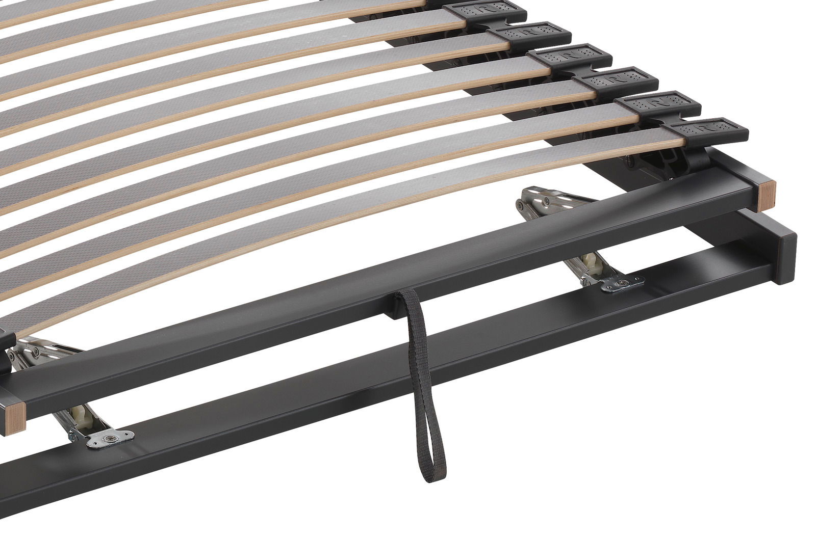 Federholzrahmen Fit KF aus seitlicher Perspektive mit verstellbaren Leisten und stabiler Metallkonstruktion.