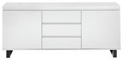 Weißes Sideboard mit zwei Türen und drei Schubladen, frontale Ansicht