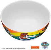 Bunte Kinderschüssel mit Paw Patrol-Motiven, seitliche Perspektive