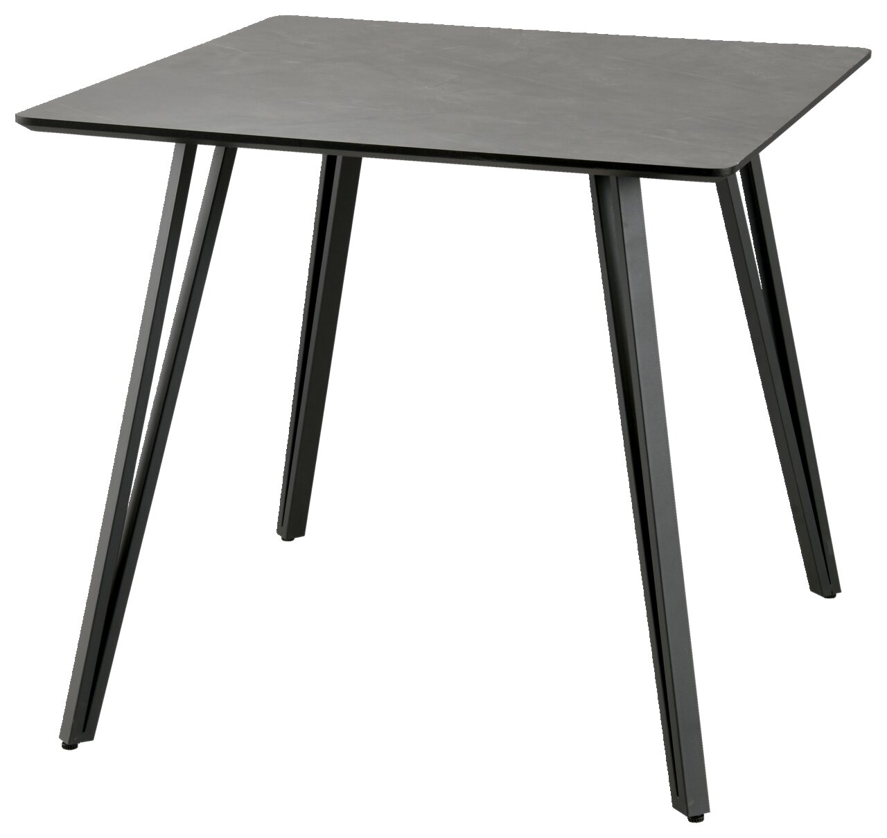 Z2 Esstisch HILMAR Moderner quadratischer Esstisch aus dunklem Material mit schrägen Metallbeinen, seitliche Perspektive