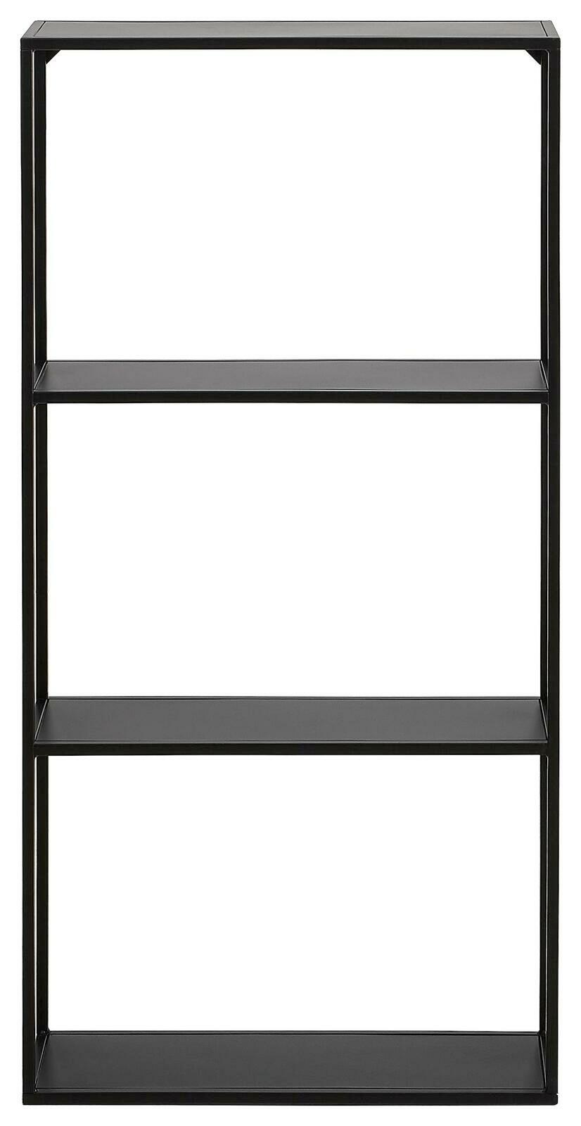 Schwarzes Wandregal mit drei Regalböden, frontale Ansicht