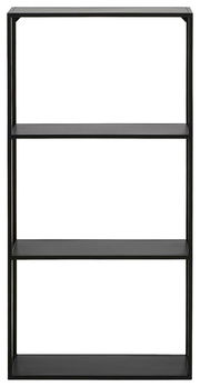 Schwarzes Wandregal mit drei Regalböden, frontale Ansicht