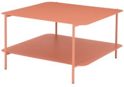 Moderne bijzettafel in terracottakleur met twee niveaus, zijaanzicht