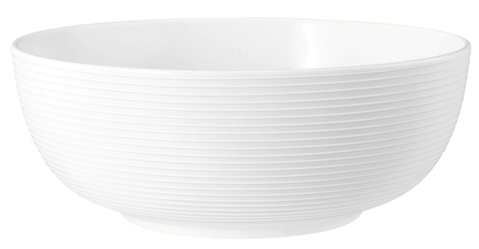 Weiße Schüssel mit geriffelter Oberfläche, seitliche Perspektive