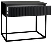 Moderne schwarze Nachtkommode mit geriffelter Front und offenem Schubladendesign, seitliche Perspektive
