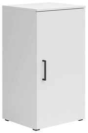 Weiße Kommode mit schwarzem Griff, seitliche Perspektive