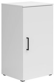 Weiße Kommode mit schwarzem Griff, seitliche Perspektive