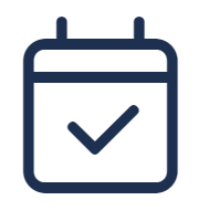 Icon eines Kalenders mit einem Häkchen in der Mitte, das eine Terminbestätigung darstellt.